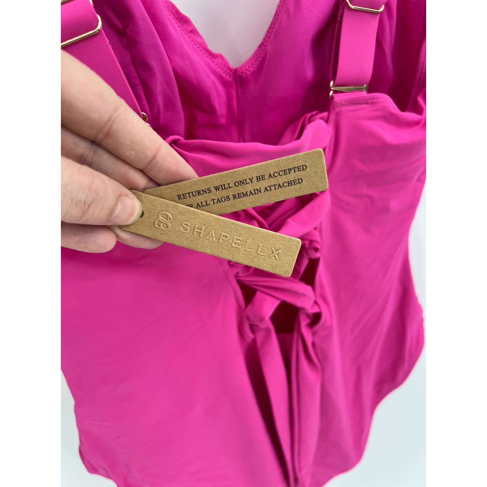Nwt Shapellx Smart Sculpt Ruched Lace-Up Back Tummy Control Swimsuit Sz Xl, Pink — image 5 of 8
